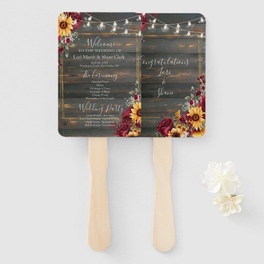 Rustiek Roos en Aster Wedding Programma Handwaaier (Voorkant en achterkant)