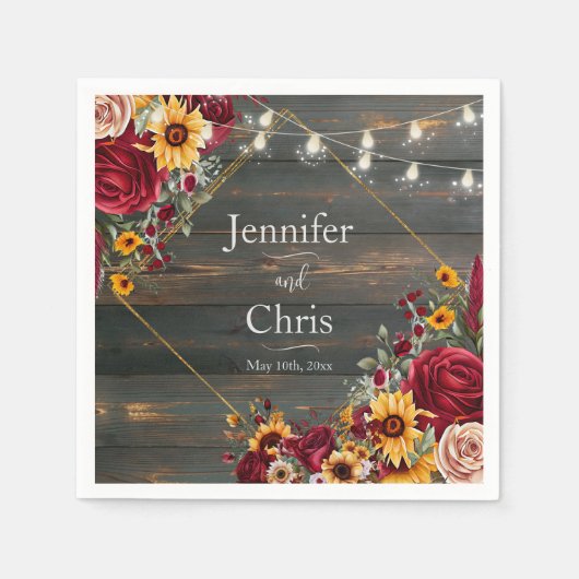 Rustiek Roos en Aster Wedding Servet (Voorkant)