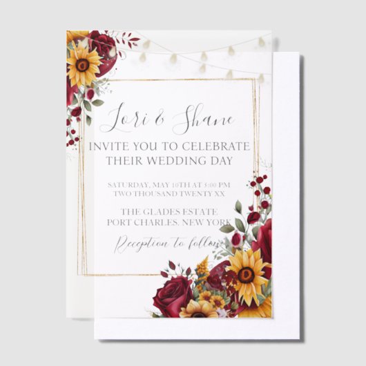 Rustiek Roos en Aster Wedding Vellum Uitnodigingen (Offset)