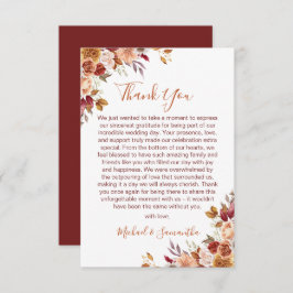 Rustiek Roos en Chrysanthemum herfstbruiloft Bedankkaart