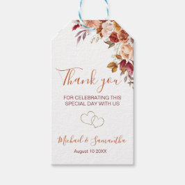 Rustiek Roos en Chrysanthemum herfstbruiloft Cadeaulabel