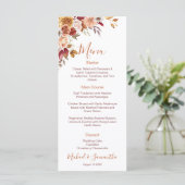 Rustiek Roos en Chrysanthemum herfstbruiloft Menu (Staand voorkant)