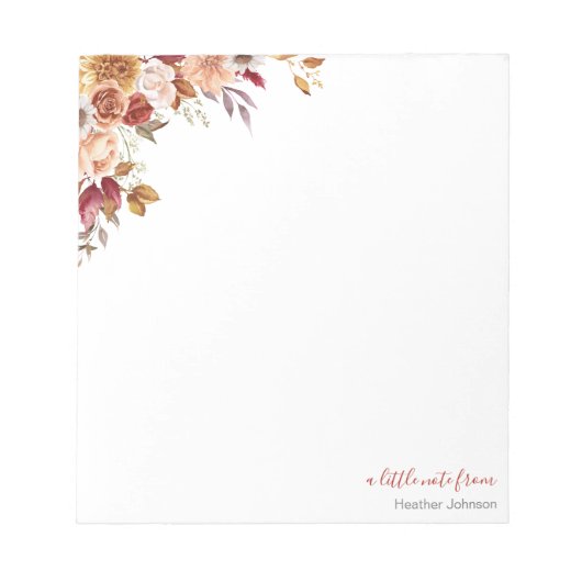 Rustiek Roos en Chrysanthemum herfstbruiloft Notitieblok (Voorkant)