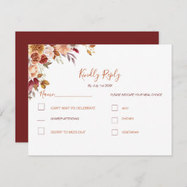 Rustiek Roos en Chrysanthemum herfstbruiloft RSVP Kaartje