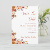 Rustiek Roos en Chrysanthemum herfstbruiloft Save The Date (Staand voorkant)