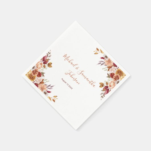 Rustiek Roos en Chrysanthemum herfstbruiloft Servet (Hoek)