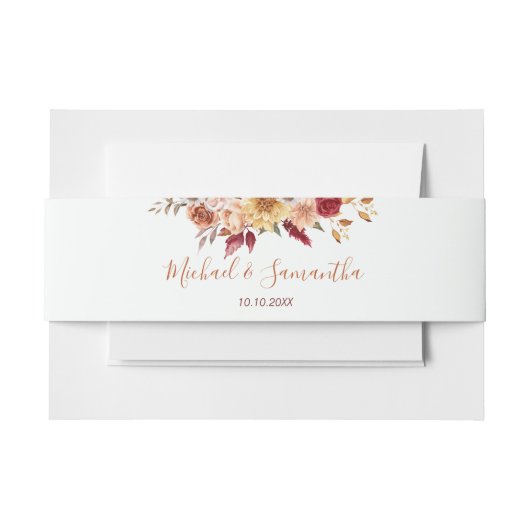 Rustiek Roos en Chrysanthemum herfstbruiloft Uitnodigingen Wikkel (Voorkant Voorbeeld)