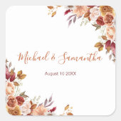Rustiek Roos en Chrysanthemum herfstbruiloft Vierkante Sticker (Voorkant)