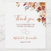 Rustiek Roos en Chrysanthemum herfstbruiloft Wijn Etiket (Enkel label)