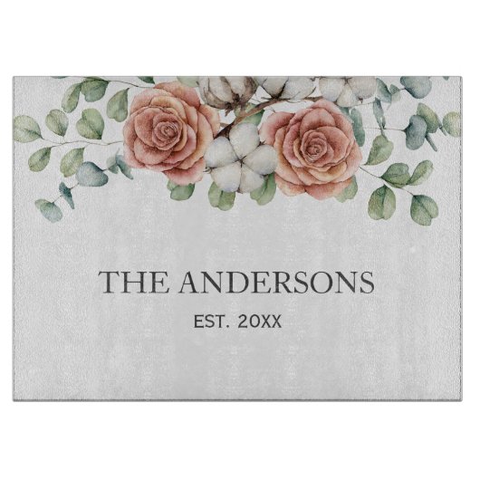 Rustiek Roos Eucalyptus Floral Botanical Snijplank (Voorkant)