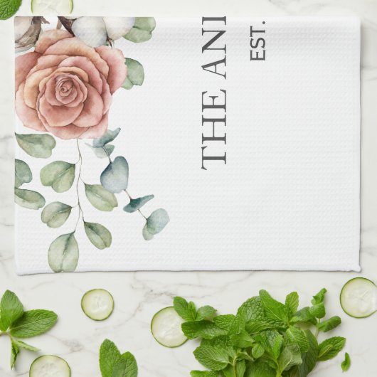 Rustiek Roos Eucalyptus Floral Botanical Theedoek (Gevouwen)