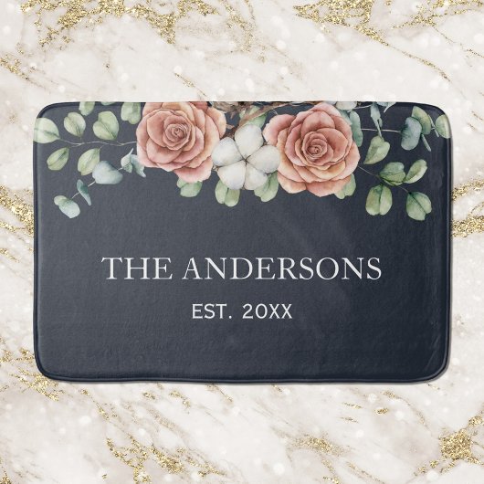 Rustiek Roos Eucalyptus Floral Botanisch Zwart Badmat