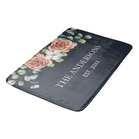 Rustiek Roos Eucalyptus Floral Botanisch Zwart Badmat (Gekanteld)