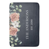 Rustiek Roos Eucalyptus Floral Botanisch Zwart Badmat (Voorkant Verticaal)