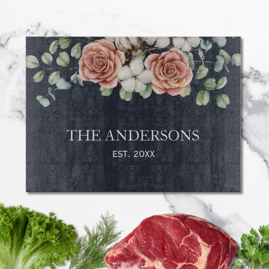 Rustiek Roos Eucalyptus Floral Botanisch Zwart Snijplank