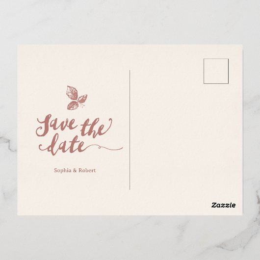 Rustiek Roos Goud Bloemen Bruiloft Save the date Folie Uitnodiging Briefkaart (Achterkant)