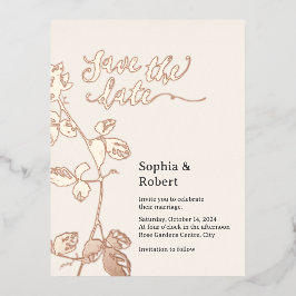 Rustiek Roos Goud Bloemen Bruiloft Save the date Folie Uitnodiging Briefkaart