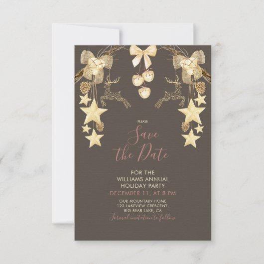 Rustiek Roos Goud Kerstfeest Save the Date (Voorkant)