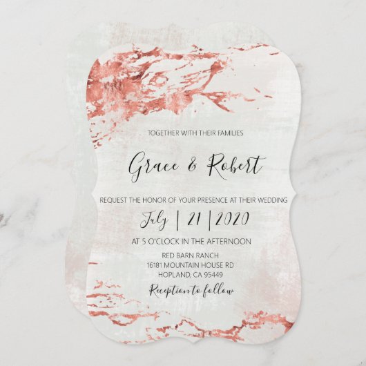 Rustiek Roos goud textured Wedding Invitation Kaart (Voorkant / Achterkant)