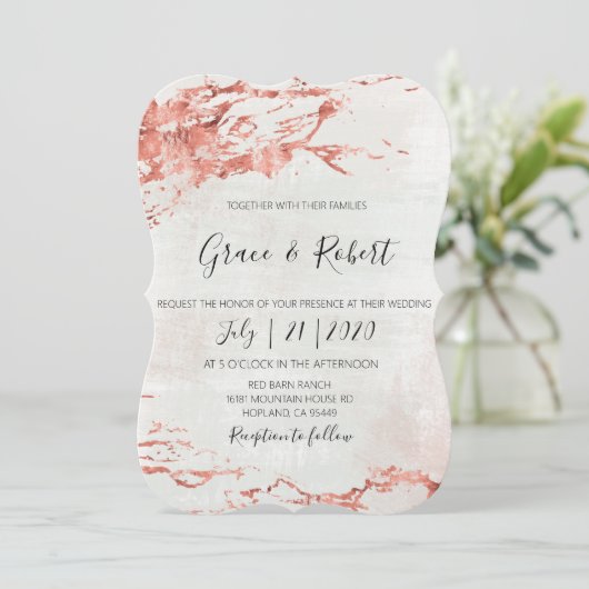 Rustiek Roos goud textured Wedding Invitation Kaart (Staand voorkant)