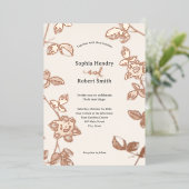 Rustiek Roos Goud Whimsical Bloemen Bruiloft Folie Uitnodiging (Staand Voorkant)