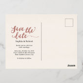 Rustiek Roos Gouden Botanische Bruiloft Bewaar de  Folie Uitnodiging Briefkaart (Achterkant)