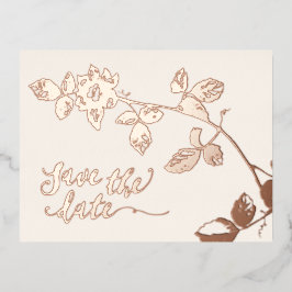 Rustiek Roos Gouden Botanische Bruiloft Bewaar de Folie Uitnodiging Briefkaart