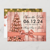 Rustiek Roos Gouden Kerst Wedding Save Datum Aankondigingskaart (Voorkant / Achterkant)