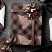 Rustiek Roos Gouden Kerstboom Buffel Plaid Glam Cadeaupapier