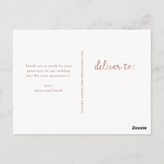 Rustiek Roos Gouden Trouwfoto Bedankt Briefkaart (Achterkant)