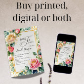 Rustiek Roos Ingelijste Waterverf Bloemen Vrijgeze Kaart