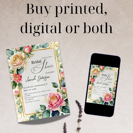 Rustiek Roos Ingelijste Waterverf Bloemen Vrijgeze Kaart