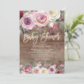 Rustiek Roos Paarse Bloemen Baby shower Invitation Kaart (Staand voorkant)