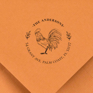  & Rustiek Rooster Aangepaste Naam & Adres Rubberstempel