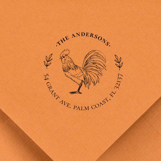  & Rustiek Rooster Aangepaste Naam & Adres Rubberstempel