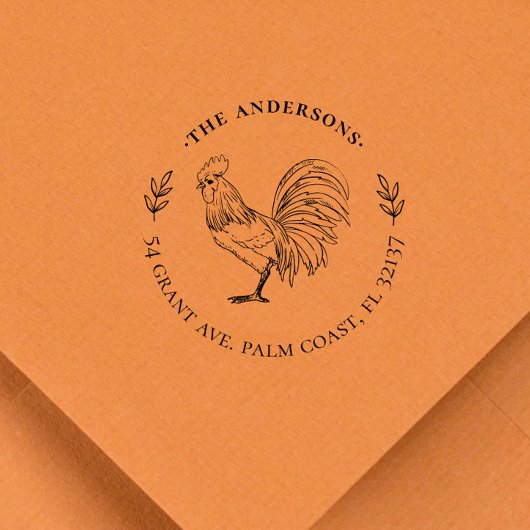 & Rustiek Rooster Aangepaste Naam & Adres Zelfinktende Stempel