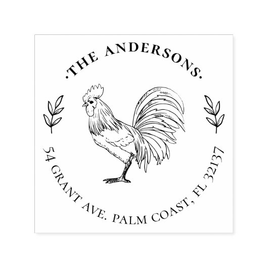  & Rustiek Rooster Aangepaste Naam & Adres Zelfinktende Stempel (Design)