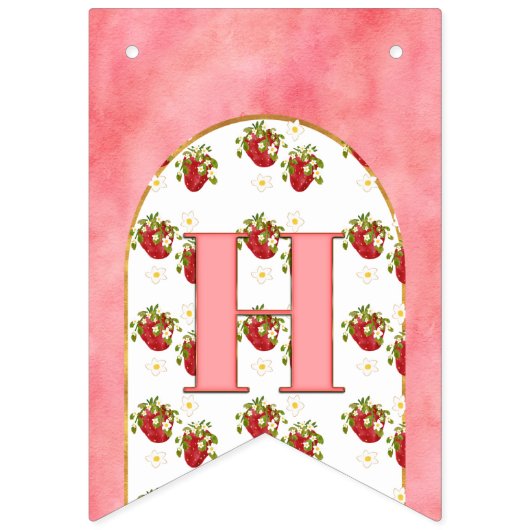 Rustiek Roze Aardbei Happy Birthday Berry First Vlaggetjes (Tweede vlag)