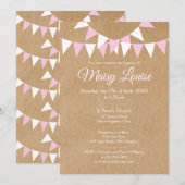 Rustiek Roze Baby Meisje Bunting Doop Doop Doop Kaart (Voorkant / Achterkant)