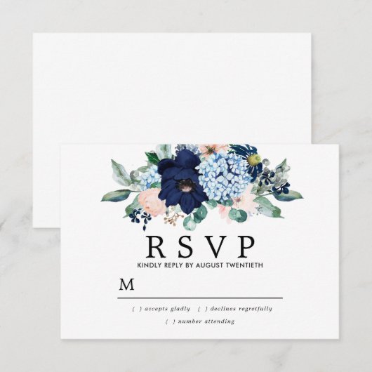 Rustiek Roze Blauw Bloemen Huwelijk RSVP Kaart (Voorkant / Achterkant)