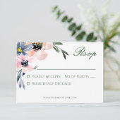 Rustiek Roze & Blauw Waterverf Bloemen Boeket RSVP Kaartje (Staand voorkant)