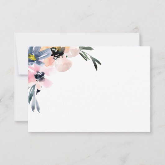 Rustiek Roze & Blauw Waterverf Bloemen Boeket RSVP Kaartje (Achterkant)