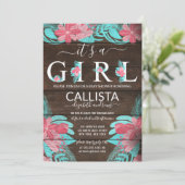 Rustiek Roze Blauwgroen Bloemen Hout Meisje Baby s Kaart (Staand voorkant)