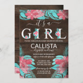 Rustiek Roze Blauwgroen Bloemen Hout Meisje Baby s Kaart (Voorkant / Achterkant)