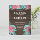 Rustiek Roze Blauwgroen Bloemen Houten Schuur Huwe Kaart (Staand voorkant)