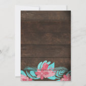 Rustiek Roze Blauwgroen Bloemen Houten Schuur Huwe Kaart (Achterkant)