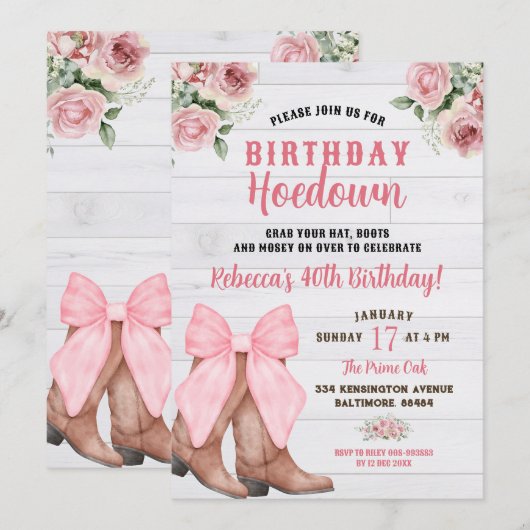 Rustiek Roze Bloemen Conquette Cowgirl Boot Verjaa Kaart (Voorkant / Achterkant)