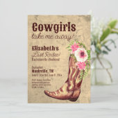Rustiek Roze Bloemen Cowgirl Bachelorette Party Kaart (Staand voorkant)