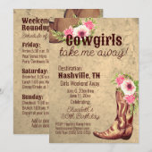 Rustiek, Roze, Bloemen, Cowgirl, Uitnodiging 2 kan (Voorkant / Achterkant)