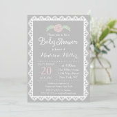 Rustiek Roze Bloemen en Witte kant Baby shower Kaart (Staand voorkant)